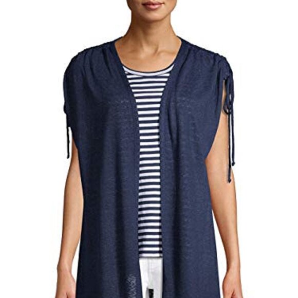 Time & Tru Women's Short Sleeve Crewneck Cardigan 2fer Blue 3XL, NEW, Never worn - Picture 2 of 5